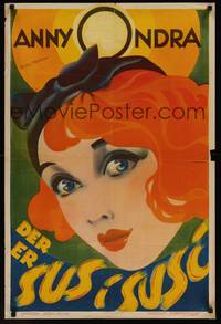 3a043 SUZY SAXOPHONE Danish '29 incredible stone litho of pretty redhead Anny Ondra by Wenzel!