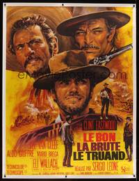 3a072 GOOD, THE BAD & THE UGLY linen French 1p '66 Clint Eastwood, Van Cleef, Leone, art by Jean Mascii