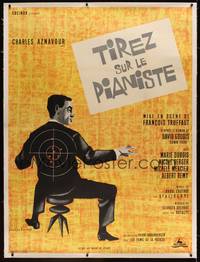 3a082 SHOOT THE PIANO PLAYER linen French 1p '60 Francois Truffaut, cool art by Jouineau Bourduge!