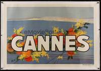 3a089 CANNES linen French 31x47 travel poster '40s cool art of the beach resort city by SEM!