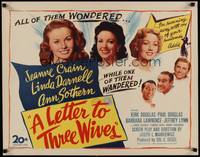 3a115 LETTER TO THREE WIVES 1/2sh '49 Jeanne Crain, Linda Darnell, Ann Sothern, young Kirk Douglas!