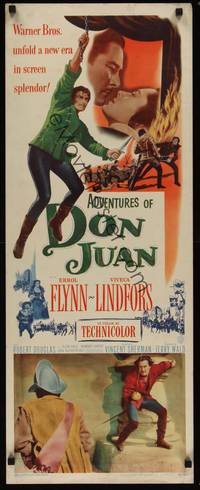 3a119 ADVENTURES OF DON JUAN insert '49 cool art of Errol Flynn in a breathless adventure!
