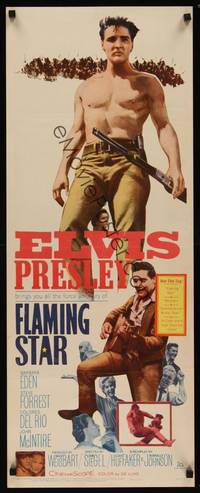 3a127 FLAMING STAR insert '60 Elvis Presley playing guitar & close up with rifle, Barbara Eden
