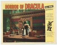 3a312 HORROR OF DRACULA LC #6 '58 best c/u of Chris Lee as the Count holding sexy unconscious girl!