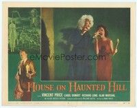 3a315 HOUSE ON HAUNTED HILL LC #8 '59 great wacky image of terrified girl and spookiest old lady!