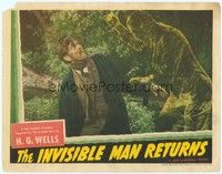 3a205 INVISIBLE MAN RETURNS LC '40 best close fx image of Vincent Price attacking scared Napier!