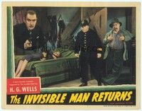 3a207 INVISIBLE MAN RETURNS LC '40 inset of Hardwicke pointing gun, police find unconscious Grey!