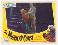 3a222 MUMMY'S CURSE LC #8 R51 full-length image of bandaged monster Lon Chaney Jr. choking guy!