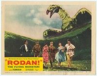 3a335 RODAN LC #5 '56 cool image of six people running away from The Flying Monster!