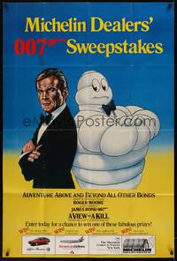 3a017 VIEW TO A KILL special 33x49 poster '85 art of Roger Moore as James Bond with Michelin Man!