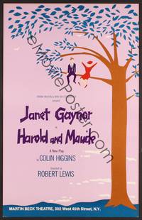 3a161 HAROLD & MAUDE Broadway stage play WC '80 cool art of title characters in tree by Nappi!