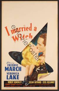 3a164 I MARRIED A WITCH WC '42 wonderful art of sexiest Veronica Lake holding cat + Fredric March!