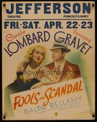 3a147 FOOLS FOR SCANDAL jumbo WC '38 different image of sexy Carole Lombard & Fernand Gravet!