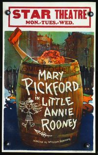 3a167 LITTLE ANNIE ROONEY WC '25 great full stone litho image of Mary Pickford hiding in barrel!