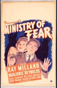 3a169 MINISTRY OF FEAR WC '44 Fritz Lang, classic image of Ray Milland w/gun & Marjorie Reynolds!