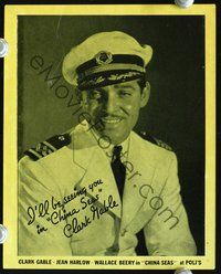 3b377 CHINA SEAS 4x5 fan photo '35 cool image of Clark Gable w/printed signature!