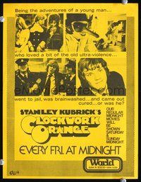 3b459 CLOCKWORK ORANGE herald '72 Stanley Kubrick classic, different images of Malcolm McDowell!