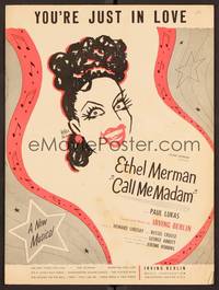 3b619 CALL ME MADAM sheet music '53 Merman, Donald O'Connor, Irving Berlin's You're Just in Love!