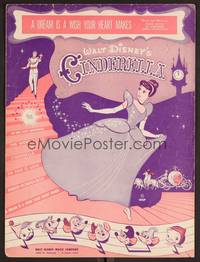 3b627 CINDERELLA sheet music '50 Walt Disney classic, A Dream is a Wish Your Heart Makes!