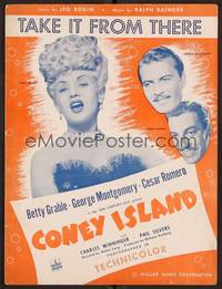 3b632 CONEY ISLAND sheet music '43 sexy Betty Grable, Cesar Romero, Take It From There!