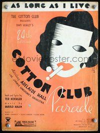 3b636 COTTON CLUB sheet music '34 Adelaide Hall, As Long as I Live, cool art by Jeff!