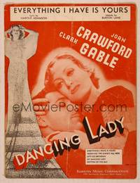 3b642 DANCING LADY sheet music '33 wonderful close up of Joan Crawford & Clark Gable!