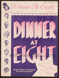 3b647 DINNER AT 8 sheet music '33 Jean Harlow, John Barrymore, Lionel Barrymore!