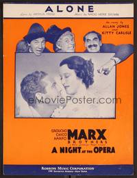 3b749 NIGHT AT THE OPERA sheet music '35 Groucho Marx, Chico Marx, Harpo Marx, Alone!