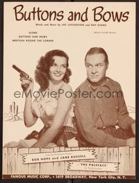 3b756 PALEFACE sheet music '48 Bob Hope & sexy Jane Russell with pistol, Buttons and Bows!