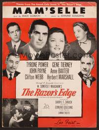 3b771 RAZOR'S EDGE sheet music '46 Tyrone Power, Gene Tierney, W. Somerset Maugham, Mam'Selle!