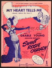 3b827 SWEET ROSIE O'GRADY sheet music '43 sexy full-length Betty Grable, My Heart Tells Me!