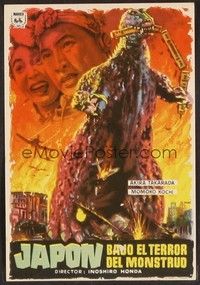 3b160 GODZILLA Spanish herald '56 Gojira, Toho, sci-fi classic, cool Mac Gomez monster art!