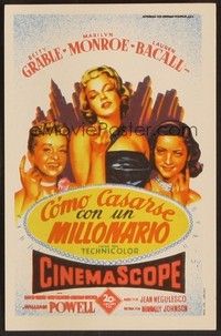 3b162 HOW TO MARRY A MILLIONAIRE Spanish herald '53 Soligo art of sexy Monroe, Grable & Bacall!