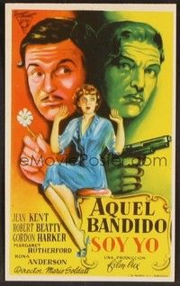 3b169 TAMING OF DOROTHY Spanish herald '50 art of Jean Kent between guy with flower & guy with gun
