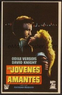 3b172 YOUNG LOVERS Spanish herald '54 cool romantic art of Odile Versois & David Knight!