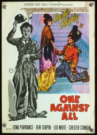 3b113 ONE AGAINST ALL Italian/Eng poster '61 great Rene artwork of Charles Chaplin!