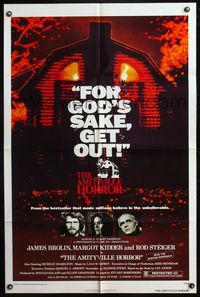 3c038 AMITYVILLE HORROR 1sh '79 AIP, great image of haunted house, for God's sake get out!