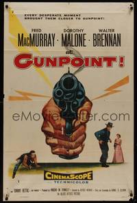 3c058 AT GUNPOINT 1sh '55 Fred MacMurray, really cool huge artwork image of smoking gun!