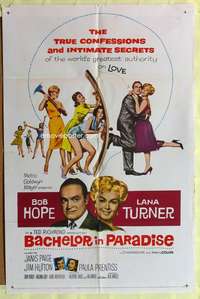 3c066 BACHELOR IN PARADISE 1sh '61 world's greatest lover Bob Hope romances sexy Lana Turner!