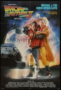 3c068 BACK TO THE FUTURE II 1sh '89 art of Michael J. Fox & Christopher Lloyd by Drew Struzan!