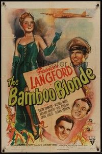 3c075 BAMBOO BLONDE style A 1sh '46 art of super sexy elegant Frances Langford & WWII bomber!