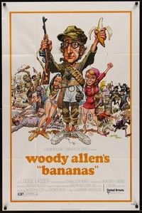 3c076 BANANAS 1sh '71 great artwork of Woody Allen by E.C. Comics artist Jack Davis!