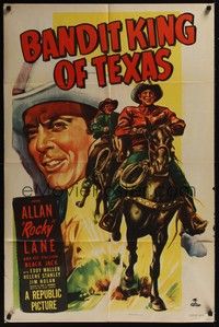 3c077 BANDIT KING OF TEXAS 1sh '49 art of cowboy Allan Rocky Lane riding his horse Black Jack!