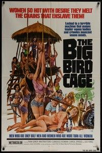 3c097 BIG BIRD CAGE 1sh '72 Pam Grier, Roger Corman, classic chained women art by Joe Smith!