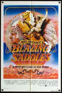 3c110 BLAZING SADDLES 1sh '74 classic Mel Brooks western, art of Cleavon Little by John Alvin!