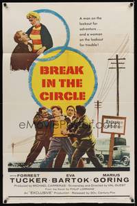 3c127 BREAK IN THE CIRCLE 1sh '57 Val Guest, Forrest Tucker, Eva Bartok on the lookout for trouble