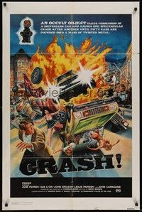 3c198 CRASH 1sh '76 Charles Band, an occult object, a mass of twisted metal, cool art by Musso!