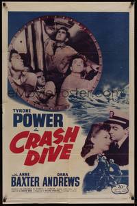 3c199 CRASH DIVE 1sh R56 sailors Tyrone Power & Dana Andrews on submarine!