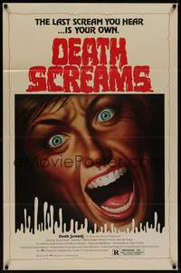 3c223 DEATH SCREAMS 1sh '82 David Nelson, the last scream you hear is your own, horror art!