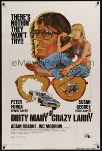 3c240 DIRTY MARY CRAZY LARRY 1sh '74 art of Peter Fonda & sexy Susan George sucking on popsicle!